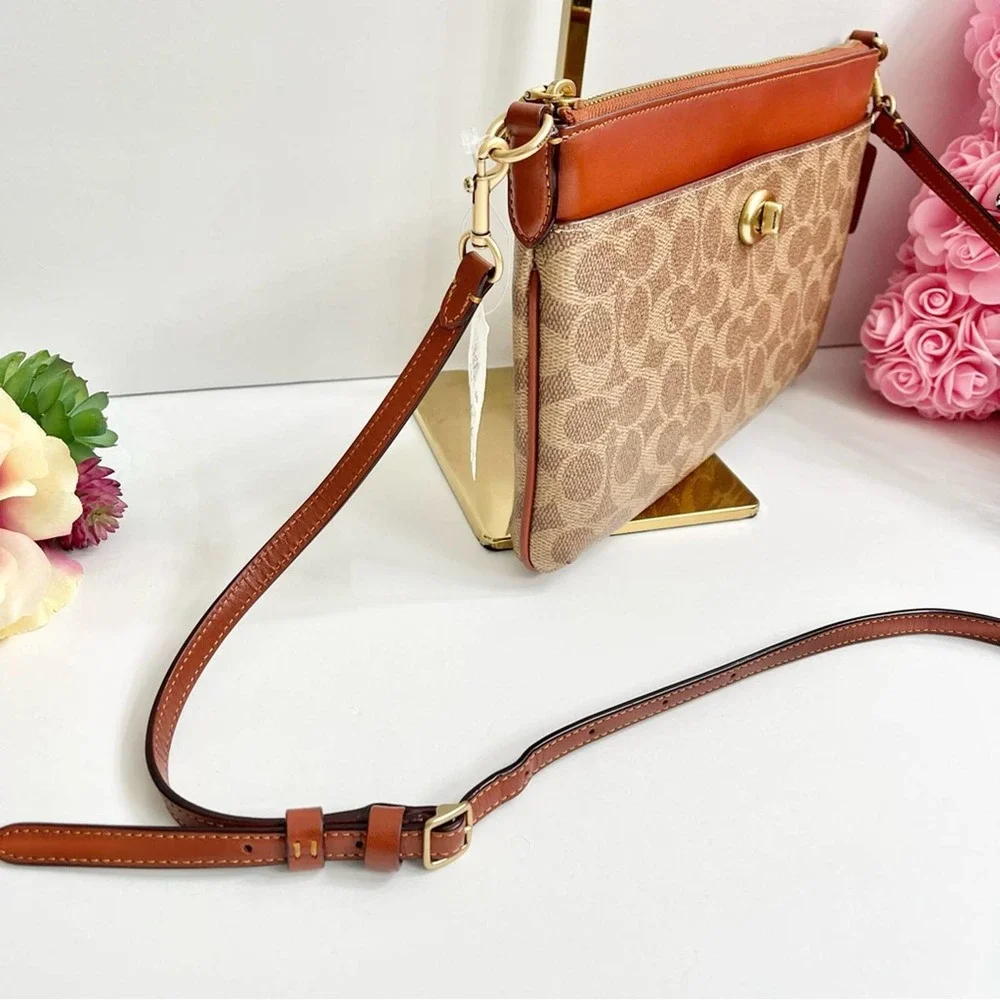 NEW COACH Polly Signature Logo Crossbody Bag in Tan/Rust - Picture 4 of 12